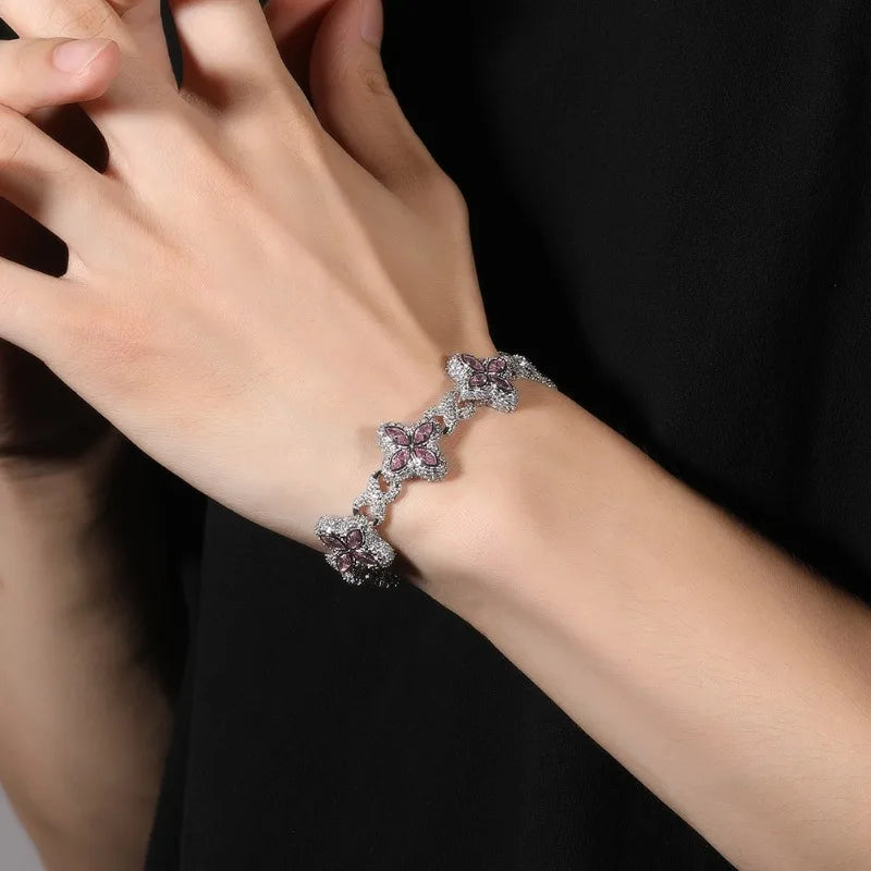 Floral Zircon Chain Bracelet – Colorful Crystal Jewelry