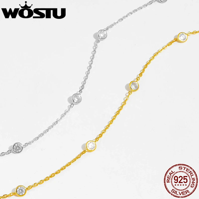 Moissanite Station Chain Necklace 925 Sterling Silver