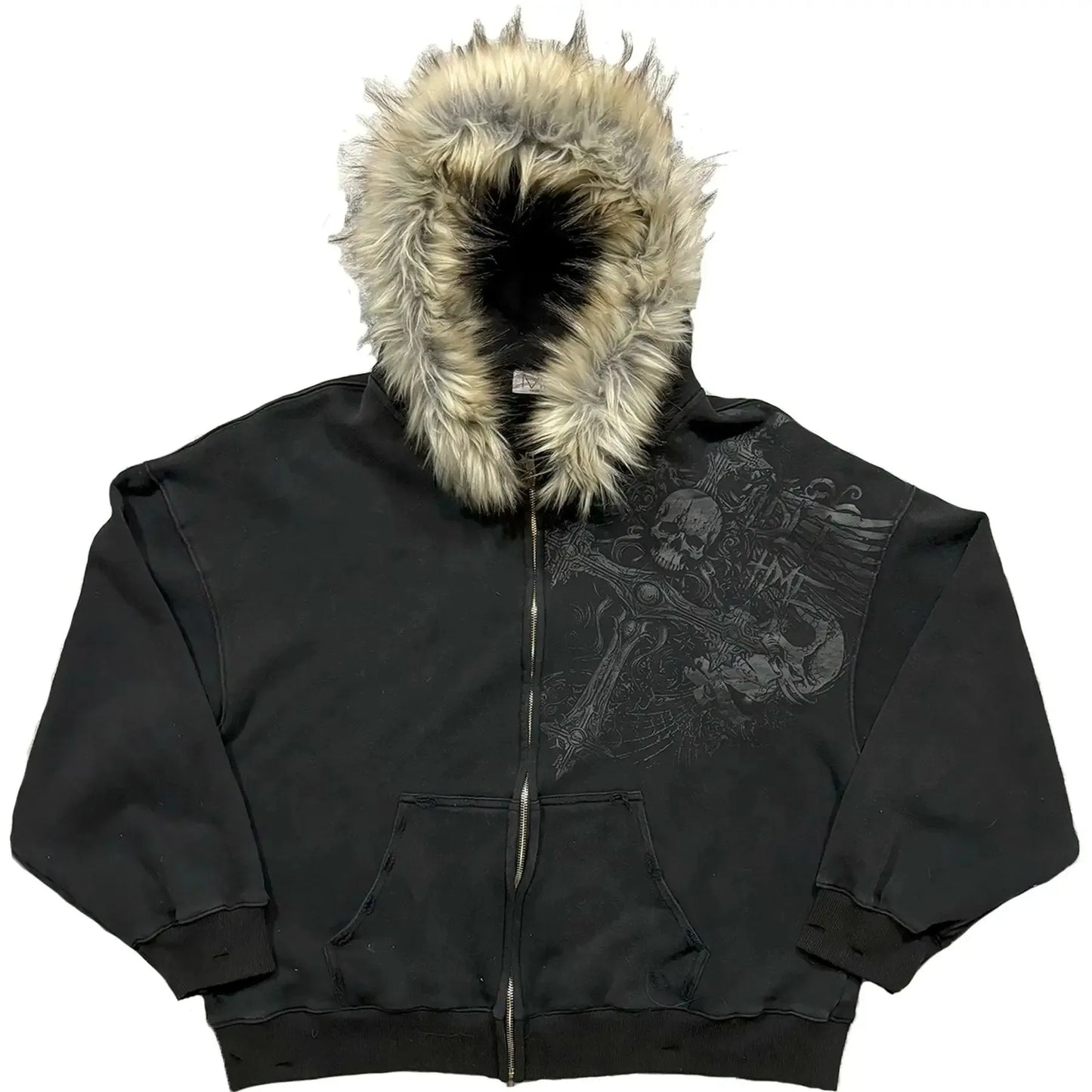 Y2K Faux Fur Collar Zip Hoodie Streetwear Jacket